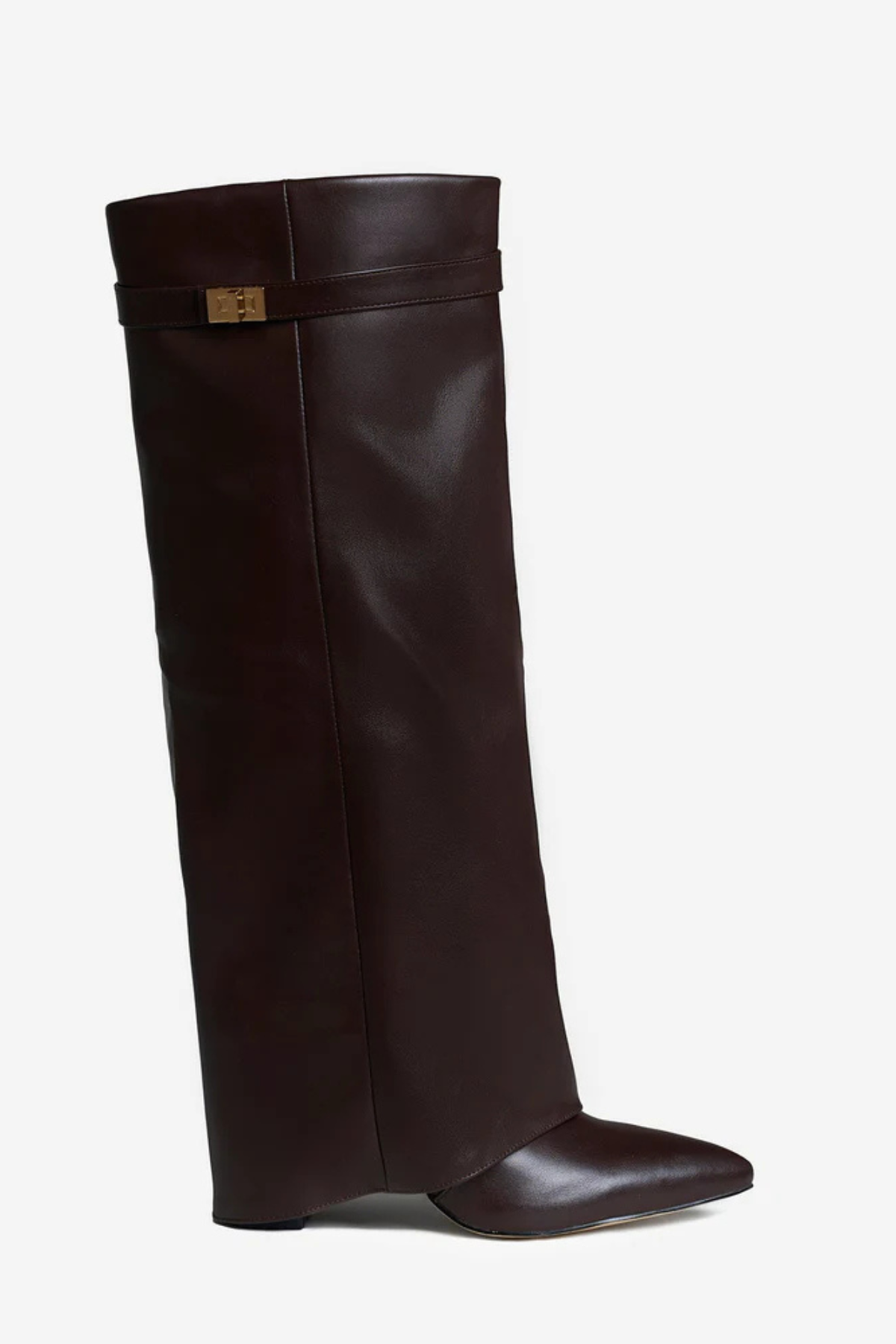 ELARA Leather Fold Over Knee High Boots - Black