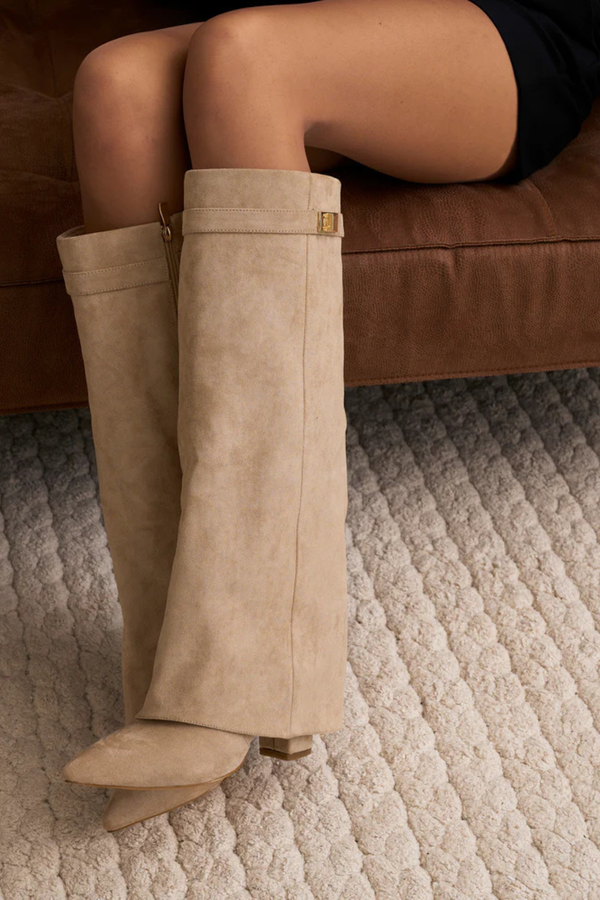 ELARA Fold-Over Knee-High Boots - Black