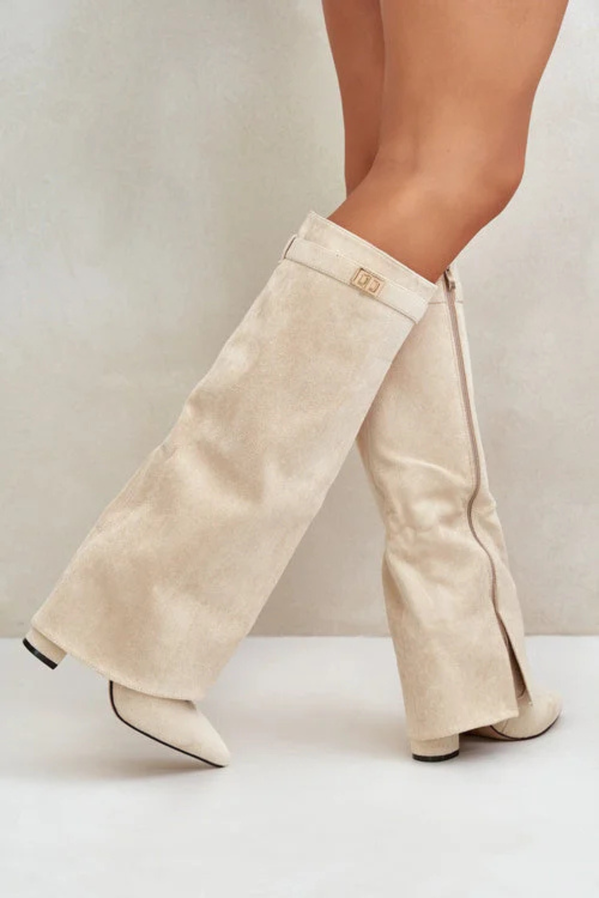 ELARA Fold-Over Knee-High Boots - Black