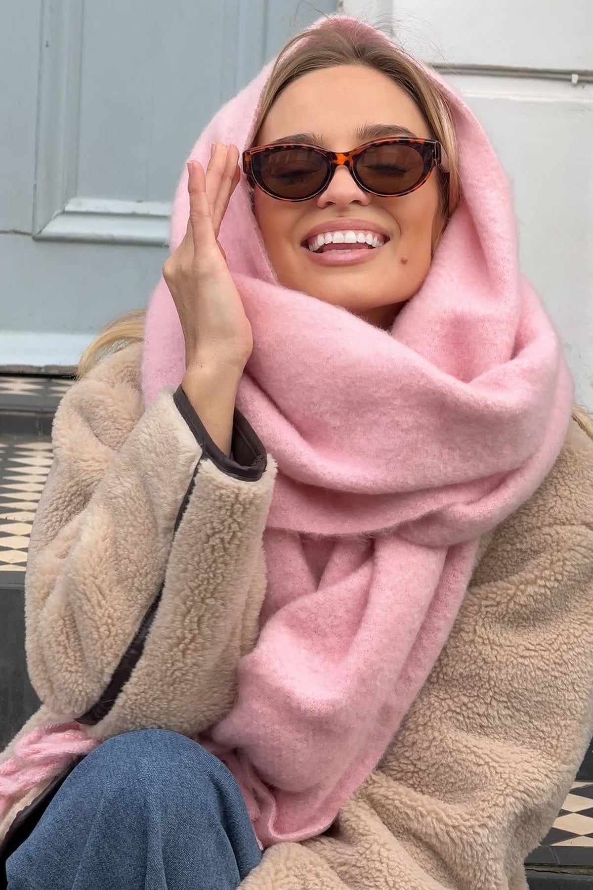 Oversized Cozy Blanket Scarf – Pink Marl