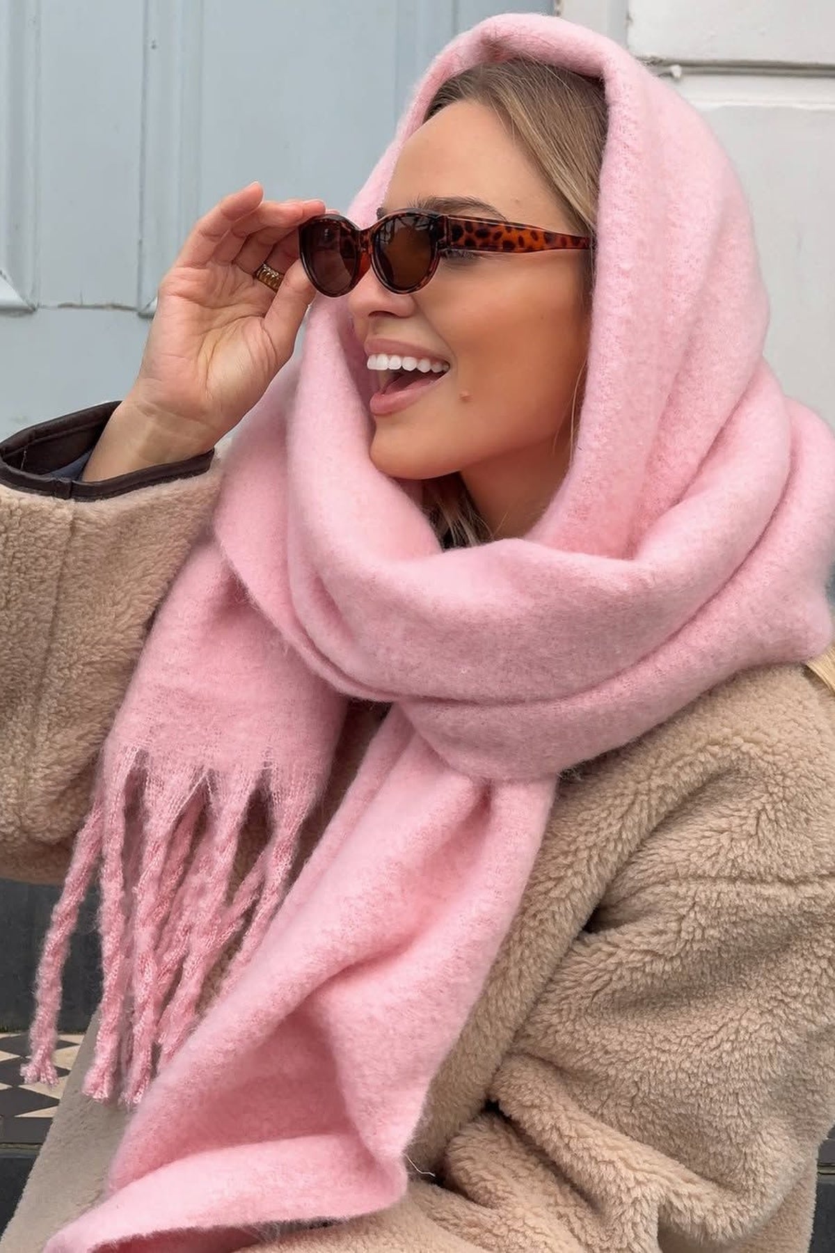 Oversized Cozy Blanket Scarf – Pink Marl