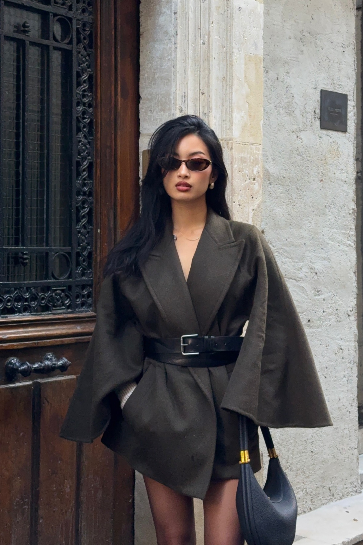 VÉRA Cape Belted Wool Coat